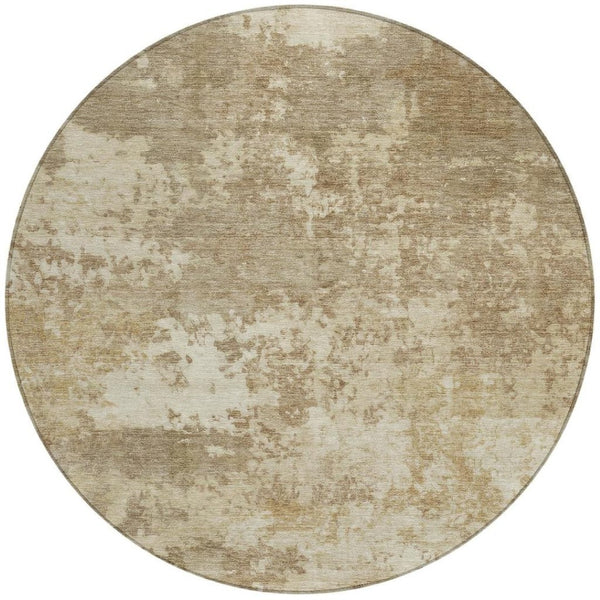 HomeRoots 8' Khaki and Beige Round Abstract Rug - Stylish, Washable, Durable for Indoor/Outdoor Living Spaces 689103