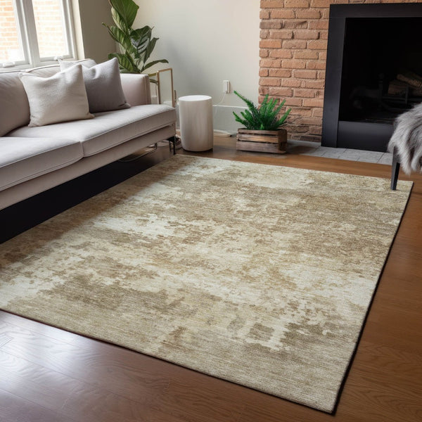 HomeRoots 8' x 10' Khaki and Beige Abstract Area Rug - Stylish, Washable, Indoor/Outdoor, Perfect for Families! 689104