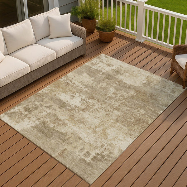 HomeRoots 9' X 12' Stylish Khaki & Beige Abstract Washable Area Rug - Durable, Versatile for Indoor/Outdoor Use 689105
