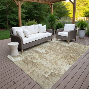 HomeRoots 9' X 12' Stylish Khaki & Beige Abstract Washable Area Rug - Durable, Versatile for Indoor/Outdoor Use 689105