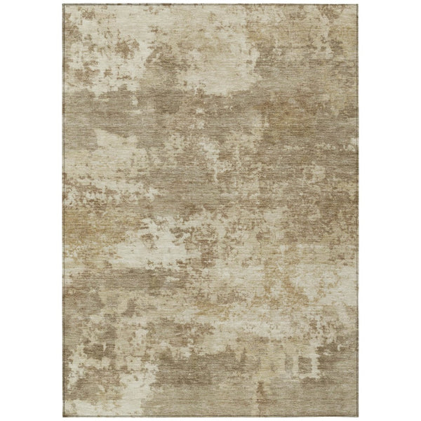 HomeRoots 10' Khaki & Beige Abstract Washable Area Rug – Stylish Indoor/Outdoor Décor for High-Traffic Spaces 689106