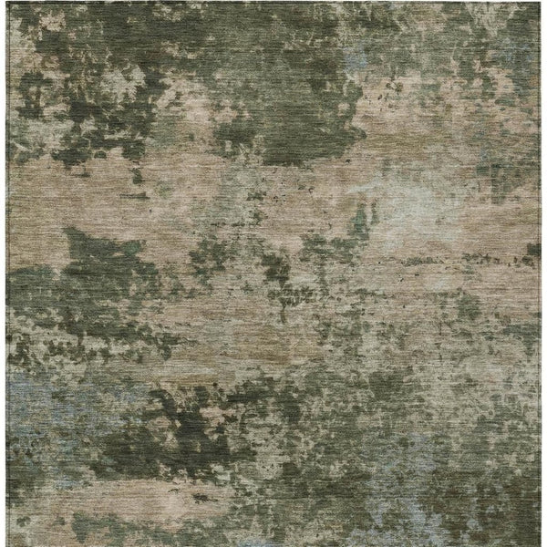 HomeRoots 5' Abstract Olive Green and Beige Washable Area Rug for Indoor/Outdoor High Traffic Spaces 689108