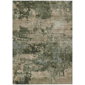 HomeRoots 5' Abstract Olive Green and Beige Washable Area Rug for Indoor/Outdoor High Traffic Spaces 689108