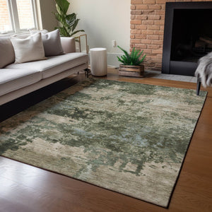 HomeRoots 5' Abstract Olive Green and Beige Washable Area Rug for Indoor/Outdoor High Traffic Spaces 689108