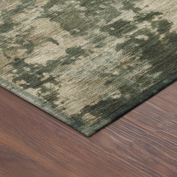 HomeRoots 8' Modern Round Abstract Area Rug in Olive Green and Beige - Washable for Indoor & Outdoor Use 689109