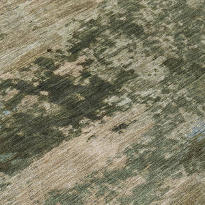 HomeRoots 8' Modern Round Abstract Area Rug in Olive Green and Beige - Washable for Indoor & Outdoor Use 689109