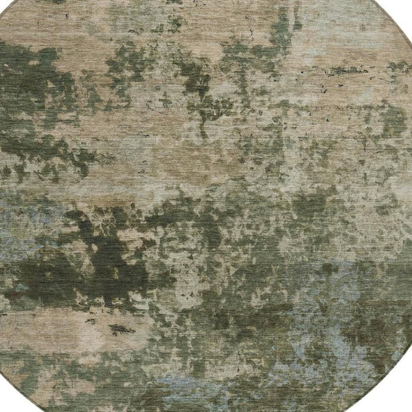 HomeRoots 8' Modern Round Abstract Area Rug in Olive Green and Beige - Washable for Indoor & Outdoor Use 689109