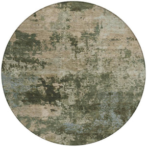 HomeRoots 8' Modern Round Abstract Area Rug in Olive Green and Beige - Washable for Indoor & Outdoor Use 689109
