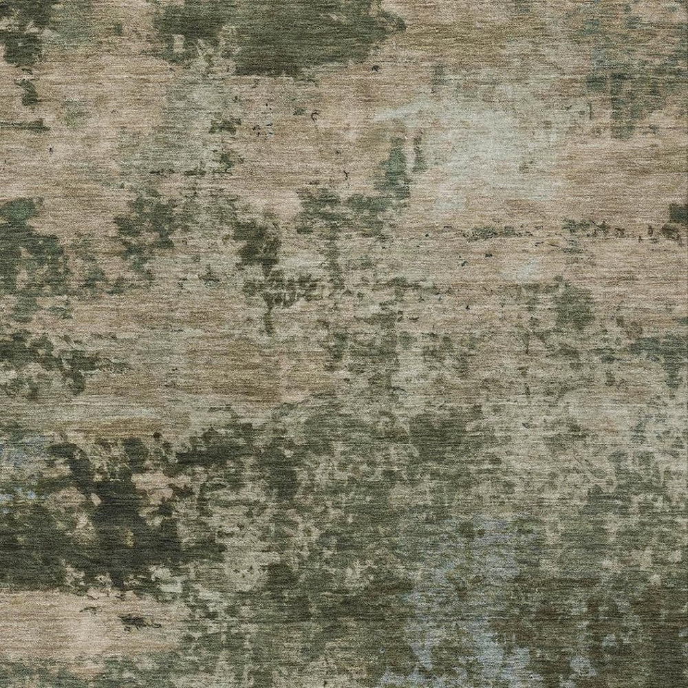 HomeRoots 8' x 10' Stylish Olive Green & Beige Abstract Washable Area Rug for Indoor & Outdoor Spaces 689110