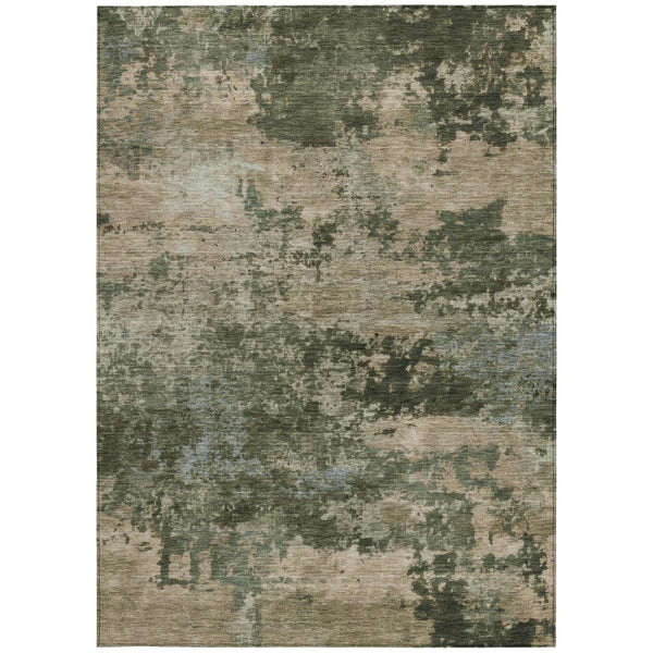 HomeRoots 10' Contemporary Olive Green and Beige Abstract Washable Area Rug for Indoor or Outdoor Use 689112