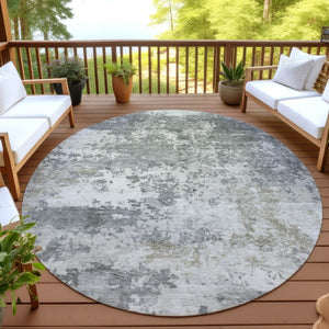 HomeRoots 8' Modern Round Abstract Washable Area Rug in Pewter & Ivory - Durable, Stylish & Easy Care 689115