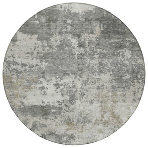 HomeRoots 8' Modern Round Abstract Washable Area Rug in Pewter & Ivory - Durable, Stylish & Easy Care 689115