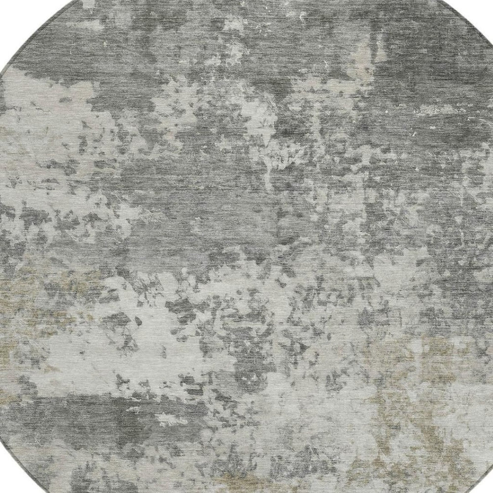 HomeRoots 8' Modern Round Abstract Washable Area Rug in Pewter & Ivory - Durable, Stylish & Easy Care 689115