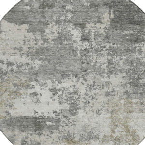 HomeRoots 8' Modern Round Abstract Washable Area Rug in Pewter & Ivory - Durable, Stylish & Easy Care 689115