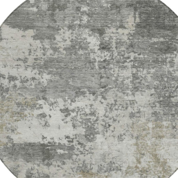 HomeRoots 8' Modern Round Abstract Washable Area Rug in Pewter & Ivory - Durable, Stylish & Easy Care 689115