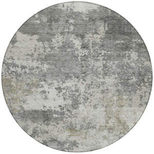 HomeRoots 8' Modern Round Abstract Washable Area Rug in Pewter & Ivory - Durable, Stylish & Easy Care 689115