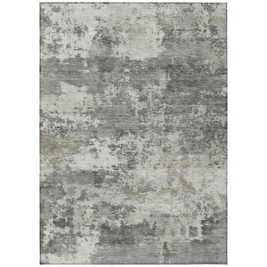HomeRoots 9' X 12' Stylish Pewter & Ivory Abstract Washable Indoor/Outdoor Rug for Modern Spaces 689117