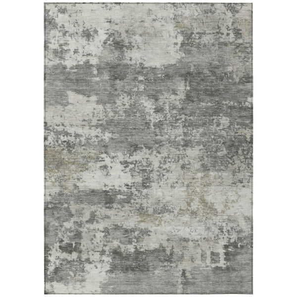 HomeRoots 9' X 12' Stylish Pewter & Ivory Abstract Washable Indoor/Outdoor Rug for Modern Spaces 689117