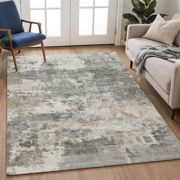 HomeRoots 9' X 12' Stylish Pewter & Ivory Abstract Washable Indoor/Outdoor Rug for Modern Spaces 689117