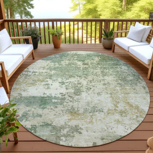 HomeRoots 8' Sage and Beige Round Abstract Indoor-Outdoor Area Rug - Durable, Washable, Stylish for Any Space 689121