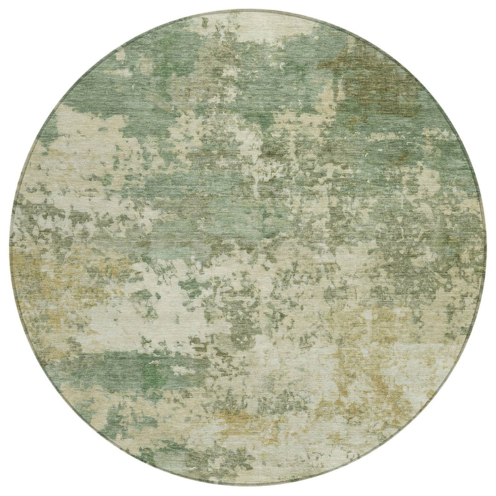HomeRoots 8' Sage and Beige Round Abstract Indoor-Outdoor Area Rug - Durable, Washable, Stylish for Any Space 689121