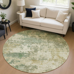 HomeRoots 8' Sage and Beige Round Abstract Indoor-Outdoor Area Rug - Durable, Washable, Stylish for Any Space 689121