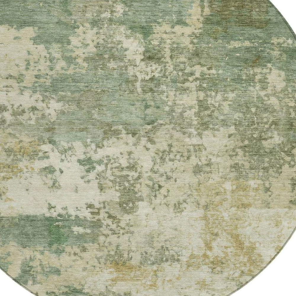 HomeRoots 8' Sage and Beige Round Abstract Indoor-Outdoor Area Rug - Durable, Washable, Stylish for Any Space 689121