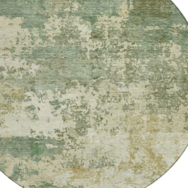 HomeRoots 8' Sage and Beige Round Abstract Indoor-Outdoor Area Rug - Durable, Washable, Stylish for Any Space 689121