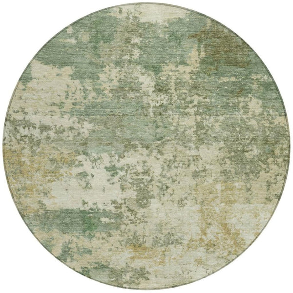 HomeRoots 8' Sage and Beige Round Abstract Indoor-Outdoor Area Rug - Durable, Washable, Stylish for Any Space 689121