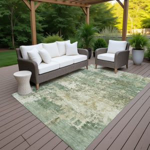 HomeRoots 10' Sage and Beige Abstract Washable Area Rug – Durable, Stylish, Indoor/Outdoor Solution for All Spaces 689124