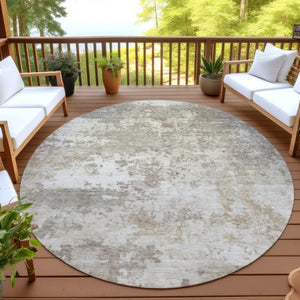 HomeRoots 8' Taupe and Beige Round Abstract Indoor/Outdoor Area Rug - Washable, Durable & Stylish Focal Point 689127