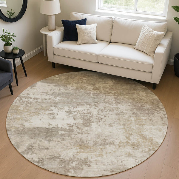 HomeRoots 8' Taupe and Beige Round Abstract Indoor/Outdoor Area Rug - Washable, Durable & Stylish Focal Point 689127