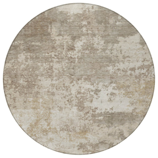 HomeRoots 8' Taupe and Beige Round Abstract Indoor/Outdoor Area Rug - Washable, Durable & Stylish Focal Point 689127