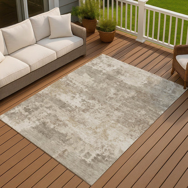 HomeRoots 10' Contemporary Taupe and Beige Abstract Washable Area Rug - Stylish Indoor/Outdoor Design! 689130