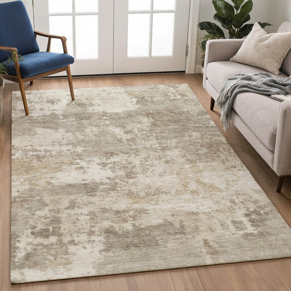 HomeRoots 10' Contemporary Taupe and Beige Abstract Washable Area Rug - Stylish Indoor/Outdoor Design! 689130