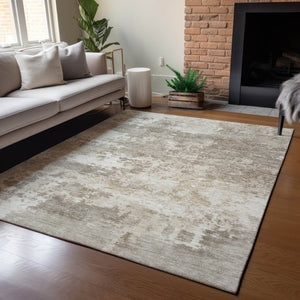 HomeRoots 10' Contemporary Taupe and Beige Abstract Washable Area Rug - Stylish Indoor/Outdoor Design! 689130