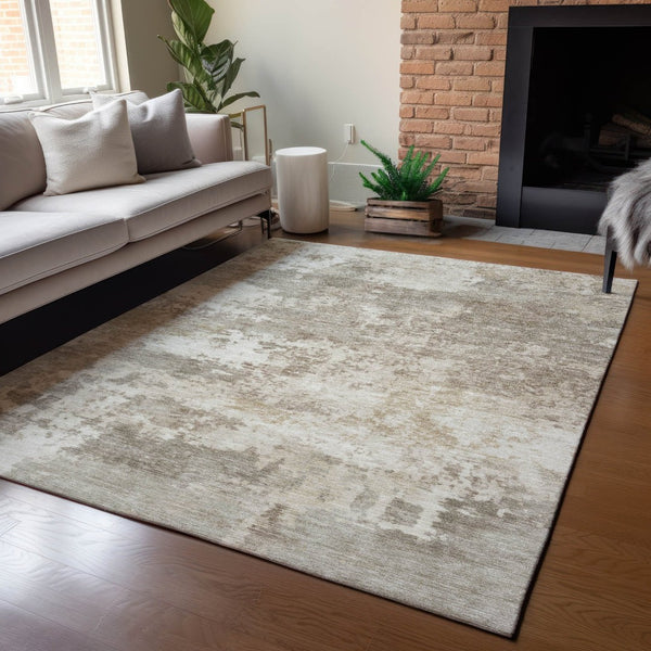 HomeRoots 10' Contemporary Taupe and Beige Abstract Washable Area Rug - Stylish Indoor/Outdoor Design! 689130