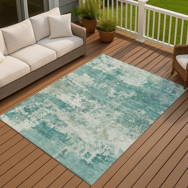 HomeRoots 5' X 8' Teal Blue & Ivory Abstract Washable Rug - Stylish Indoor/Outdoor Accent for Any Space! 689132