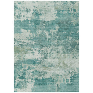 HomeRoots 5' X 8' Teal Blue & Ivory Abstract Washable Rug - Stylish Indoor/Outdoor Accent for Any Space! 689132