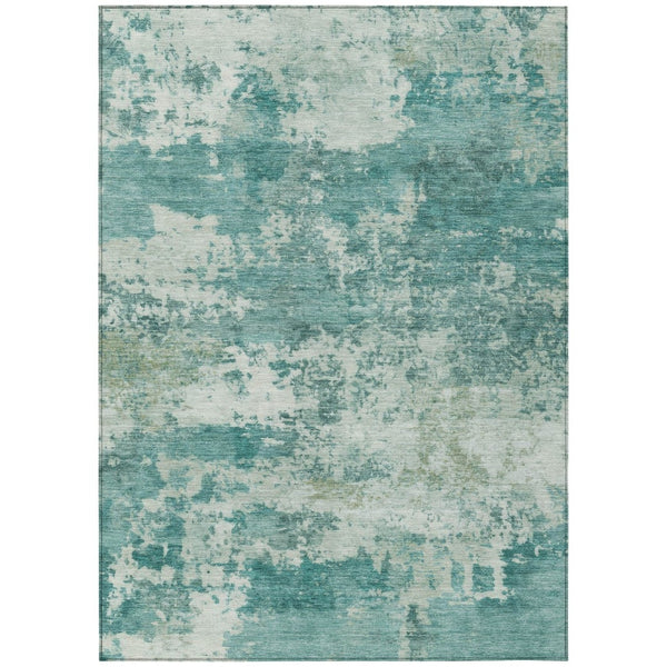 HomeRoots 5' X 8' Teal Blue & Ivory Abstract Washable Rug - Stylish Indoor/Outdoor Accent for Any Space! 689132