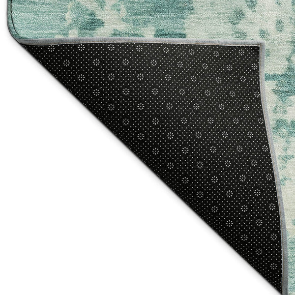 HomeRoots 5' X 8' Teal Blue & Ivory Abstract Washable Rug - Stylish Indoor/Outdoor Accent for Any Space! 689132