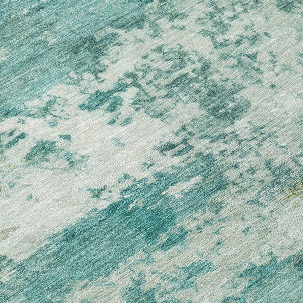 HomeRoots 5' X 8' Teal Blue & Ivory Abstract Washable Rug - Stylish Indoor/Outdoor Accent for Any Space! 689132