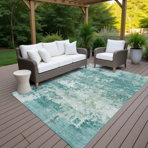 HomeRoots 5' X 8' Teal Blue & Ivory Abstract Washable Rug - Stylish Indoor/Outdoor Accent for Any Space! 689132