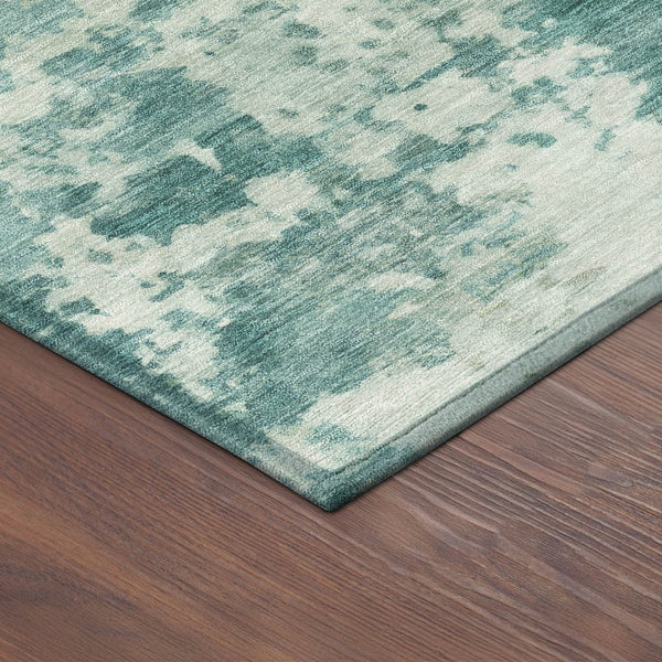 HomeRoots 8' Teal Blue & Ivory Round Abstract Rug – Stylish, Washable, Durable for Indoor & Outdoor Spaces! 689133