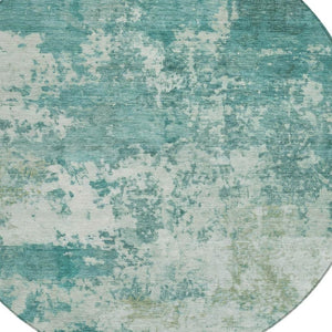 HomeRoots 8' Teal Blue & Ivory Round Abstract Rug – Stylish, Washable, Durable for Indoor & Outdoor Spaces! 689133