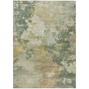 HomeRoots 5' X 8' Artichoke Green Gold Ivory Abstract Washable Area Rug for Indoor Outdoor Modern Style 689138