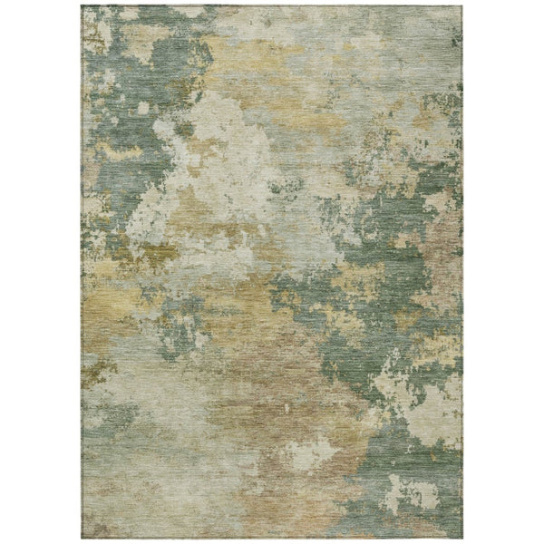 HomeRoots 5' X 8' Artichoke Green Gold Ivory Abstract Washable Area Rug for Indoor Outdoor Modern Style 689138