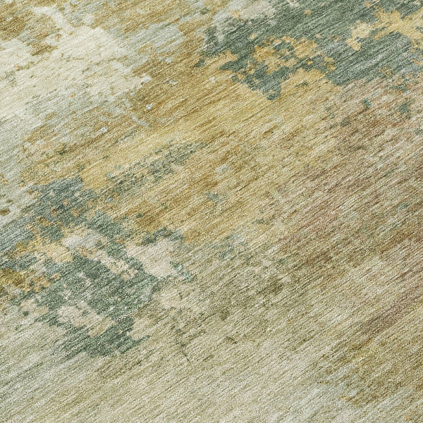 HomeRoots 5' X 8' Artichoke Green Gold Ivory Abstract Washable Area Rug for Indoor Outdoor Modern Style 689138