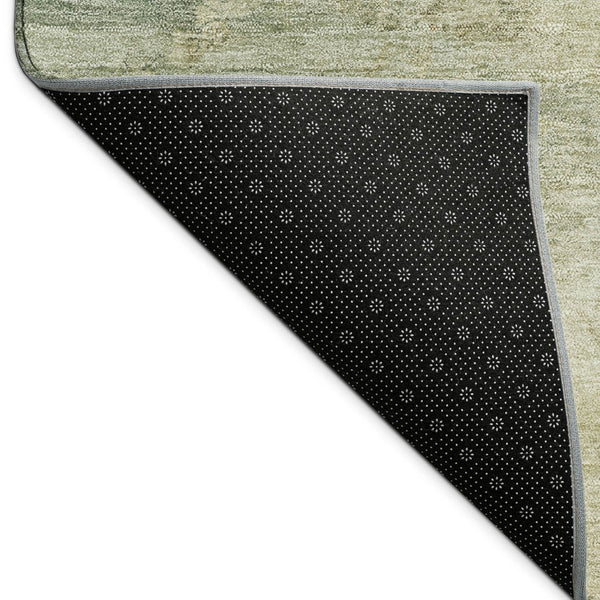 HomeRoots 8' Round Abstract Area Rug in Artichoke Green, Gold & Ivory - Stylish, Washable & Durable Design! 689139