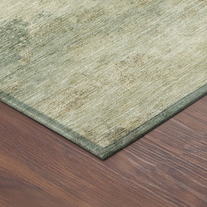 HomeRoots 8' Round Abstract Area Rug in Artichoke Green, Gold & Ivory - Stylish, Washable & Durable Design! 689139